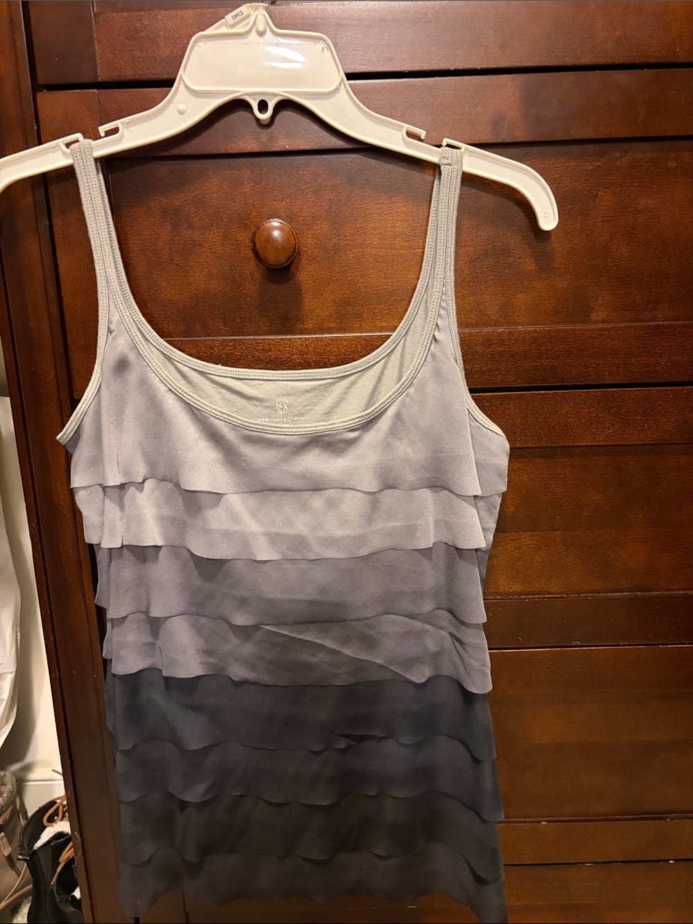 New York & Company Gray Ombre Tiered Ruffle Tank